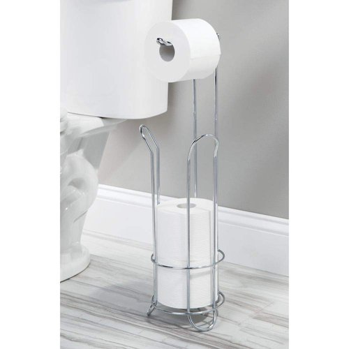 iDesign Classico Metal Toilet Tissue Roll Reserve Organizer for Bathroom, Compact Organizer, Holds 4 Rolls of Toilet Paper, Chrome
