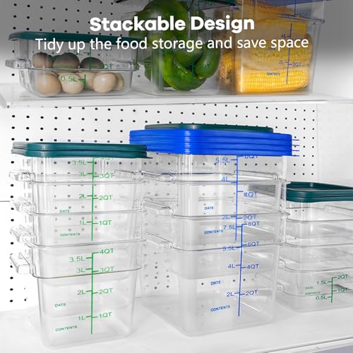 TSUBOR 4 Pack Food Storage Containers with Red Lids, 12.0 Qt - Square, Clear, Polycarbonate, for Restaurant Commercial Kitchen and Home party