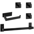 Vanloory 5 Pieces Self Adhesive Bathroom Hardware Set-SUS304 Stainless Steel-Towel Rack Set Include 16″Towel Bar+Toilet Paper Holder+3 Towel/Robe Hooks Bathroom Accessory (Matte Black, 16 in)