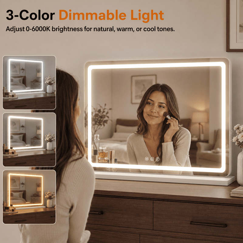 LED Lighted Vanity Mirror with Dimmable 3-Color Modes and USB Charging Port