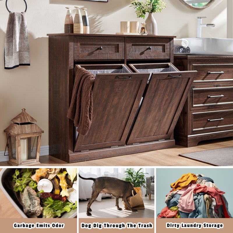 Farmhouse Double Tilt-Out Trash Can Cabinet - Brown