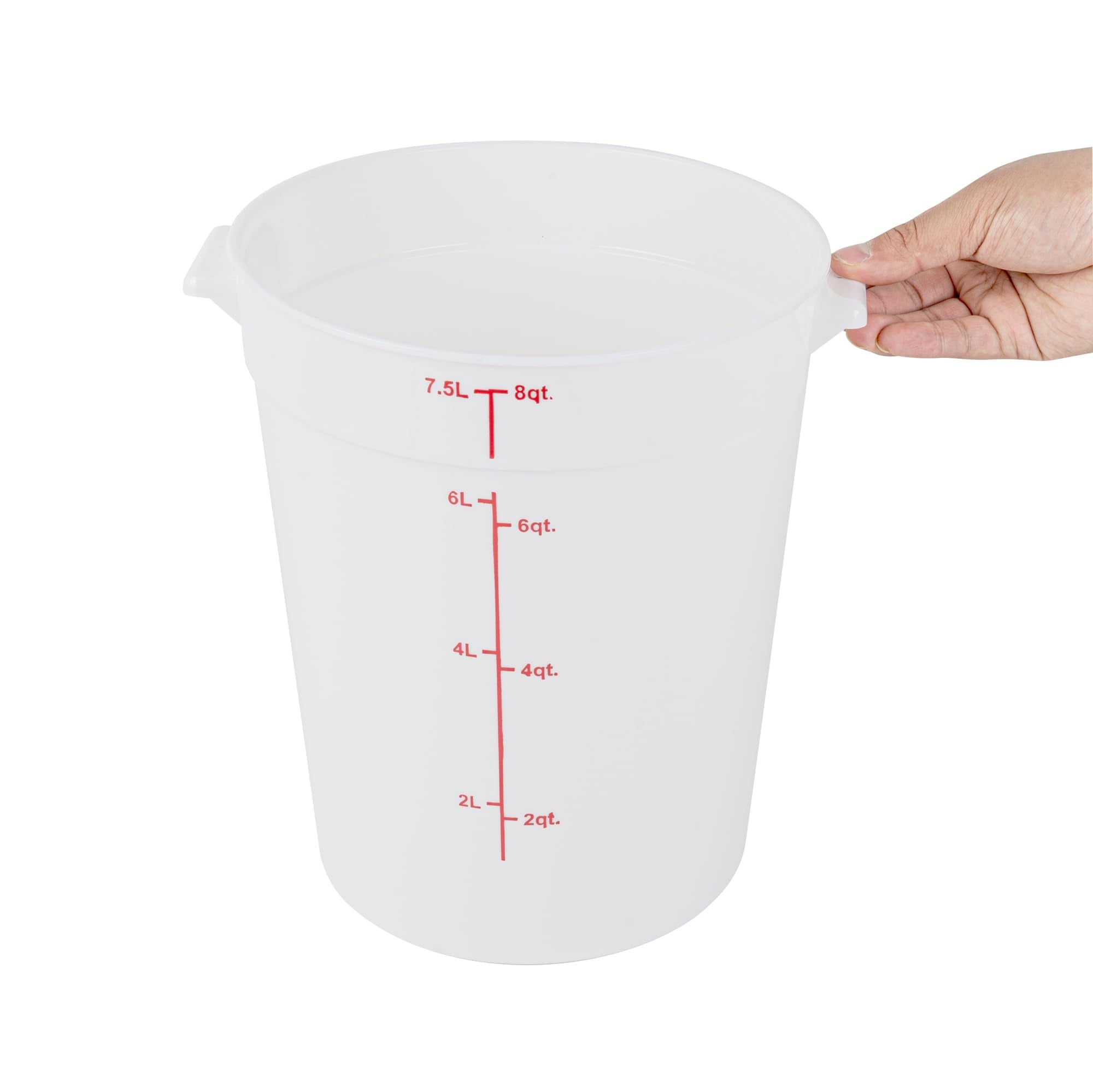 Restaurantware-Met Lux 8 Quart Food Storage Containers, 10 White Storage Containers - Lids Sold Separately, Red Volume Markers, Dishwashable Containers, Side Handles, For Storing Foods