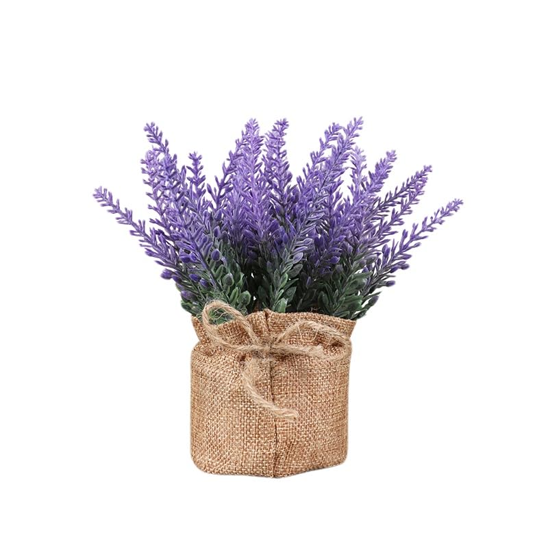 1 Pack Fake Flowers Purple Artificial Lavender Potted Bunches Small Faux Lavender Plants for Window Patio,Rustic Farmhouse,Wedding Centerpieces,Indoor Outdoor Decorations,Home Vase Fillers