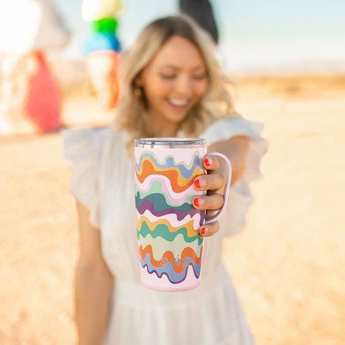Swig Life 22oz Travel Mug, Insulated Tumbler with Handle and Lid, Cup Holder Friendly, Dishwasher Safe, Stainless Steel, Travel Coffee Cup, Insulated Mug with Lid (HoHoHo)