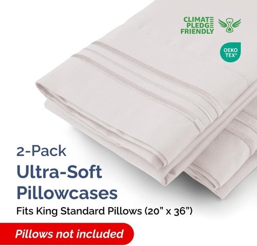 King Standard Pillow Cases - Soft Hotel Quality Covers | Comfy, Fade-Free, Wrinkle Resistant - Light Grey - Set of 2