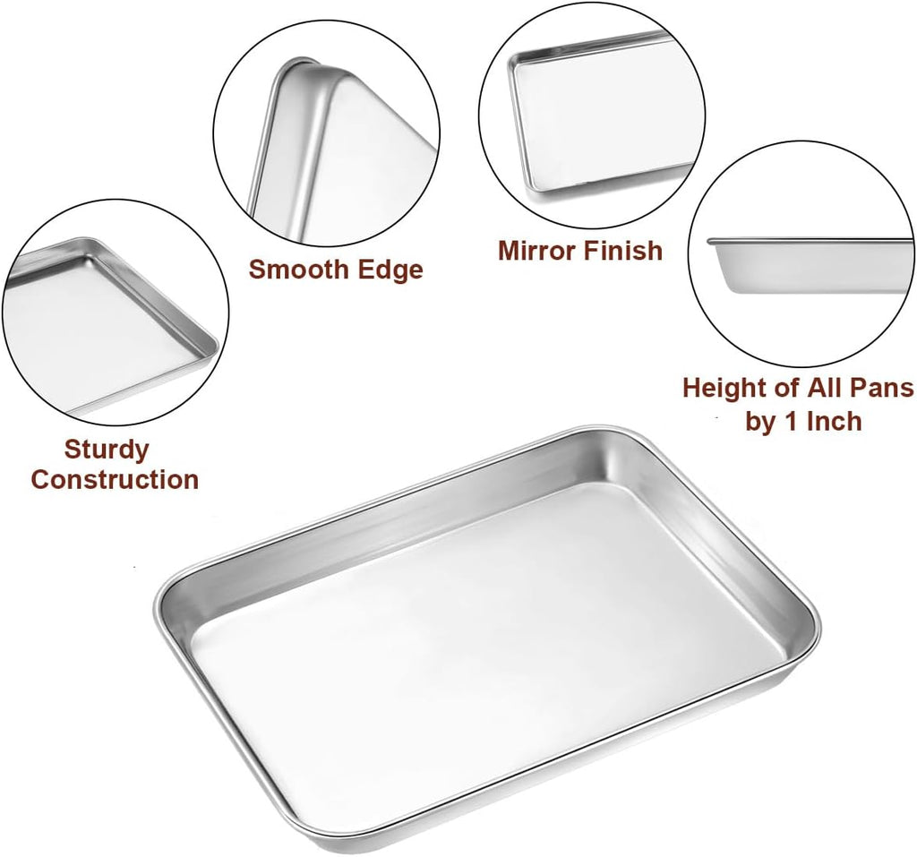 Wildone Sheet Pan Set - 12 PCS Heavy-Duty Stainless Steel Baking Trays | Dishwasher Safe, 9 x 6.7 x 1 Inches