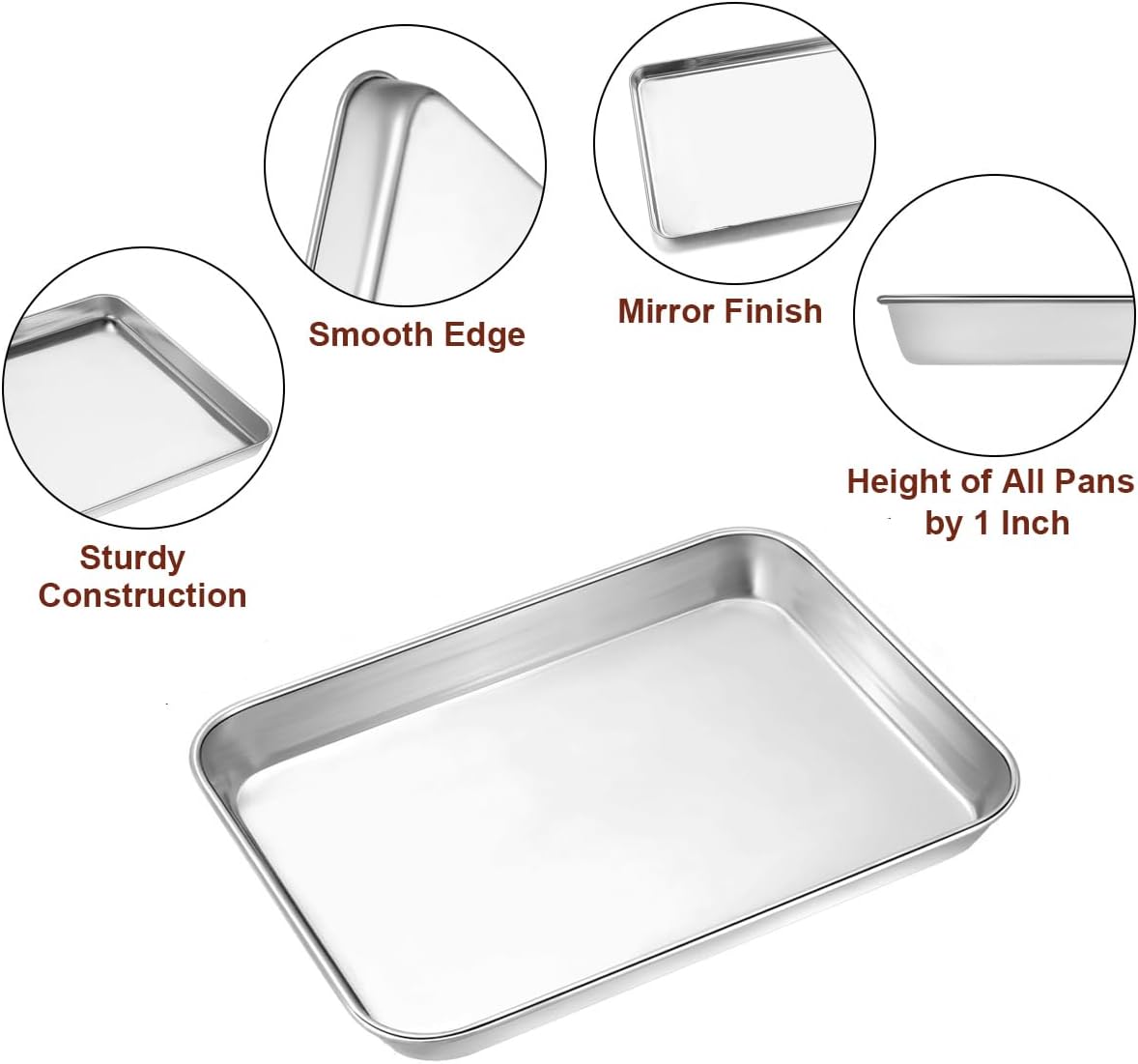 Wildone Sheet Pan Set - 12 PCS Heavy-Duty Stainless Steel Baking Trays | Dishwasher Safe, 9 x 6.7 x 1 Inches