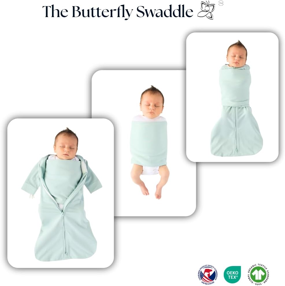 Butterfly | Organic Newborn Baby Sleep Sack & Wrap Blanket - Calming Sage Transitional Accessory (4-7 lbs)