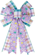 SIMISI Ribbon Easter Wreath Bow - Large Burlap Wired Bow with Bunny Eggs | Perfect for Door & Party Decor (11x17.7 Inch)