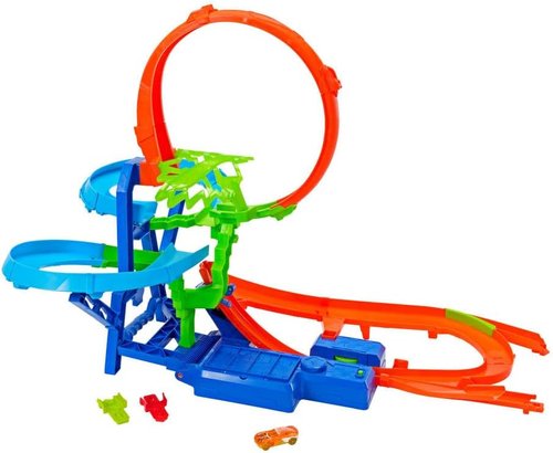 Hot Wheels | Stunt Track Set with Mid-Air Crash - 1:64 Scale Die-Cast Car & Motorized Booster