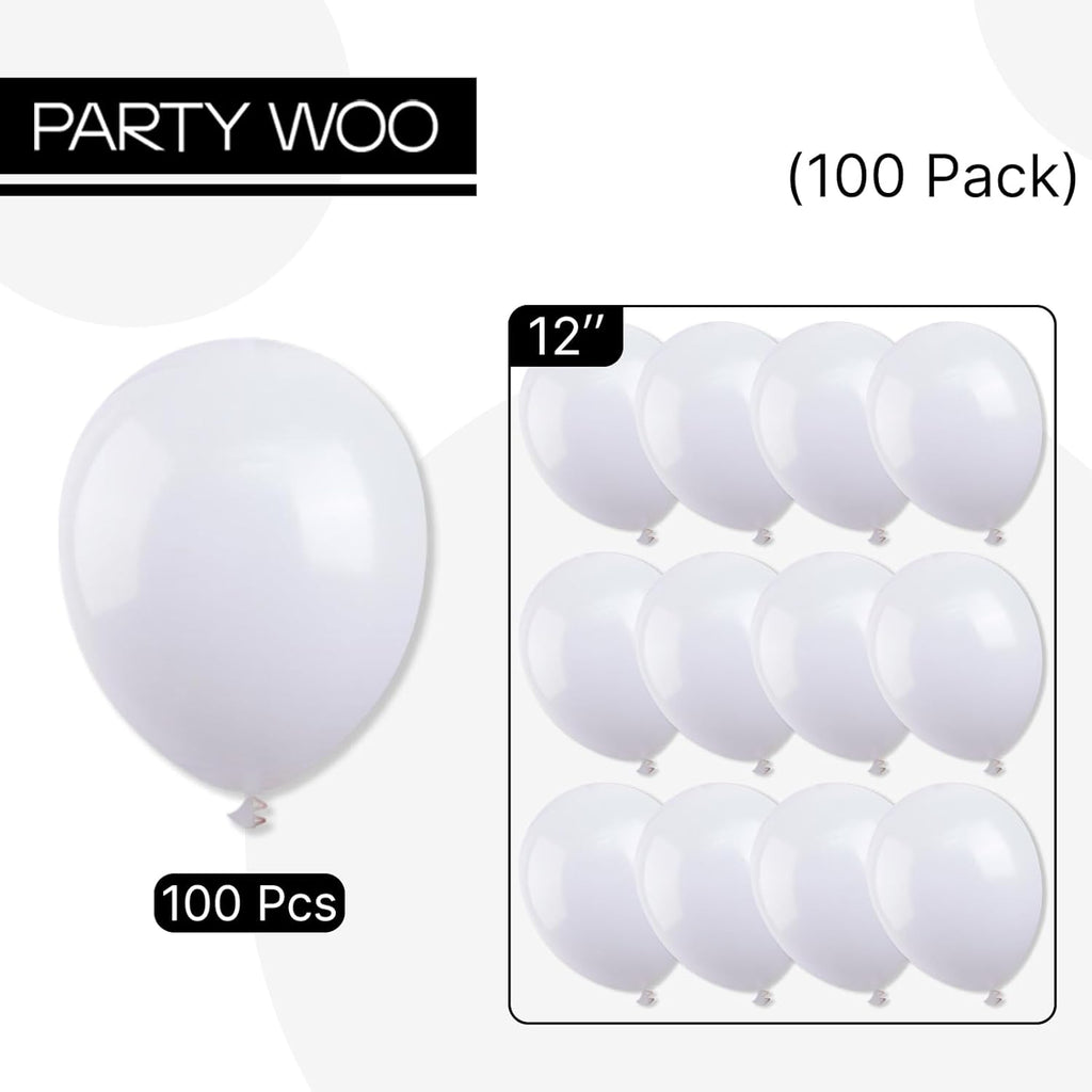 PartyWoo White Balloons - 100 Pcs 12 Inch Latex Helium Pastel White Balloons for Events & Celebrations