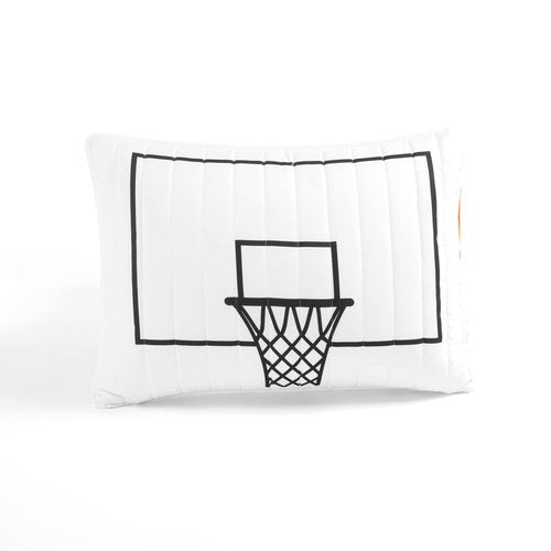 Lush Decor Basketball Game Reversible Quilt Twin Size 4 Piece Set, White & Navy - Kids Bedding Set - Twin Size Quilt - Sports Décor