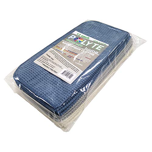 POLYTE Premium Microfiber Kitchen Dish Cloth Waffle Weave 12 Pack (12x12 in, Dark Blue, Gray, Off White)
