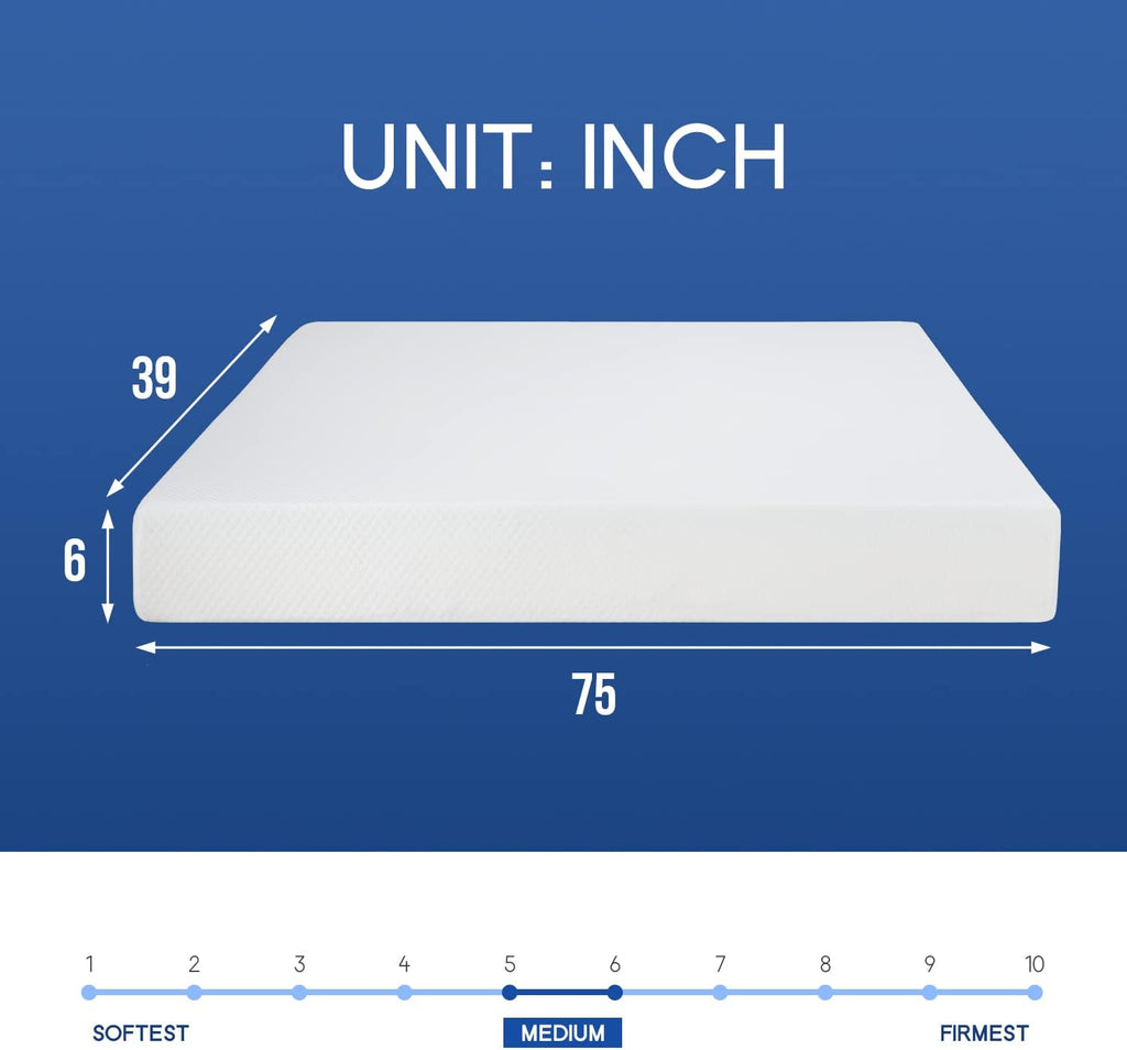 PayLessHere 6-Inch Twin Gel Memory Foam Mattress - Fiberglass Free & CertiPUR-US Certified for Cool Comfort