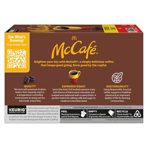 McCafe Espresso Roast Coffee, Keurig Single-Serve K-Cup Pods, 60 Count (6 Packs of 10), Dark Roast Made with Arabica Beans, Bold Flavor with Bittersweet Chocolate & Toasted Nut Notes