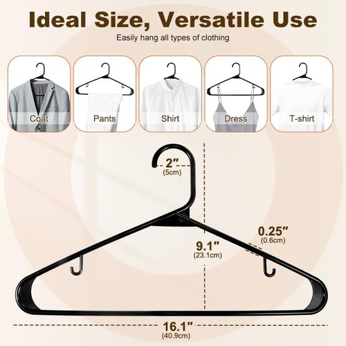 HOUSE DAY Black Plastic Hangers - Durable Space-Saving Clothes Hangers | 50 Pack for Shirts, Coats, Dresses