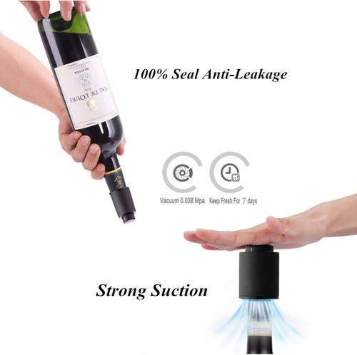 2 Pack Wine Bottle Stopper Vacuum with Time Scale Record, Vacuum Champagne Stoppers, Reusable Wine Preserver Bottle Saver, Wine Corks Keep Fresh, Fits Any Bottle