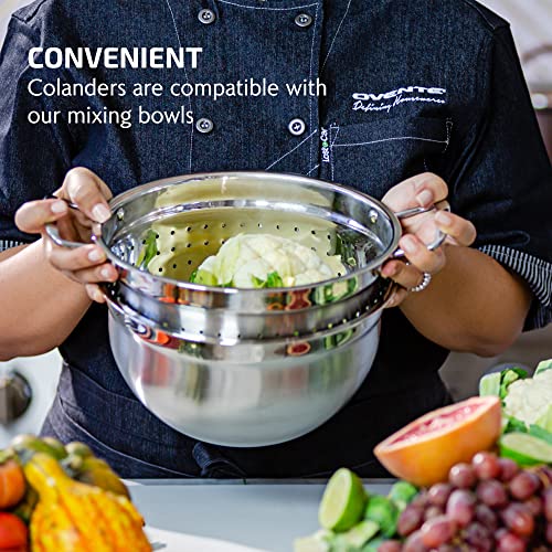 OVENTE Premium Stainless Steel Colander Set of 3 with Comfortable Large Handles, 1.5, 3, 5 Quarts Essential Kitchen Strainer for Draining Spaghetti Pasta, Rinsing Vegetables or Fruits, Silver C46263S