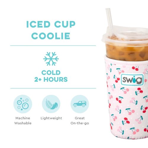 Swig Life Medium Iced Cup Coolie, Standard 22oz Iced Coffee Cup Insulator Sleeve with Handle, Neoprene Insulated Coolie Keeps Drinks Cold (Cherry Pie)