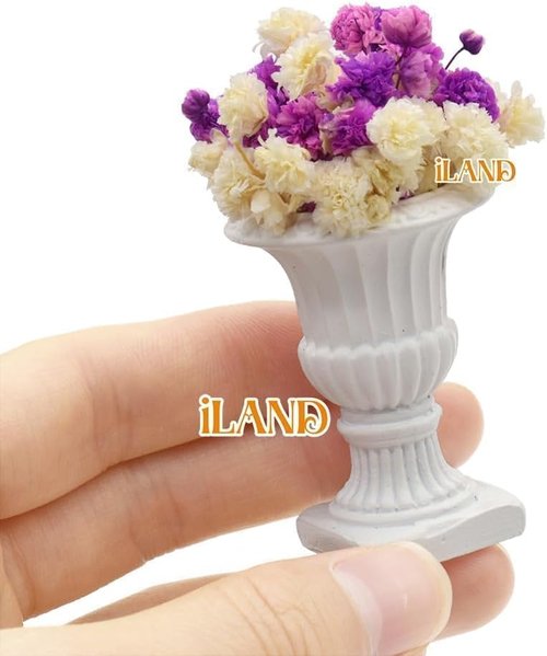 iLAND Miniature Dollhouse Accessories - 2pcs Decorative Plants with Dry Flowers | Mini Urn Planters