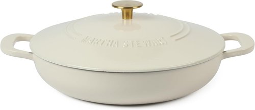 Martha Stewart Gatwick 3.5-Quart Enameled Cast Iron Dutch Oven Braiser - Linen with Gold Knob | Durable Heavy-Duty Pot for Slow Cooking & Searing