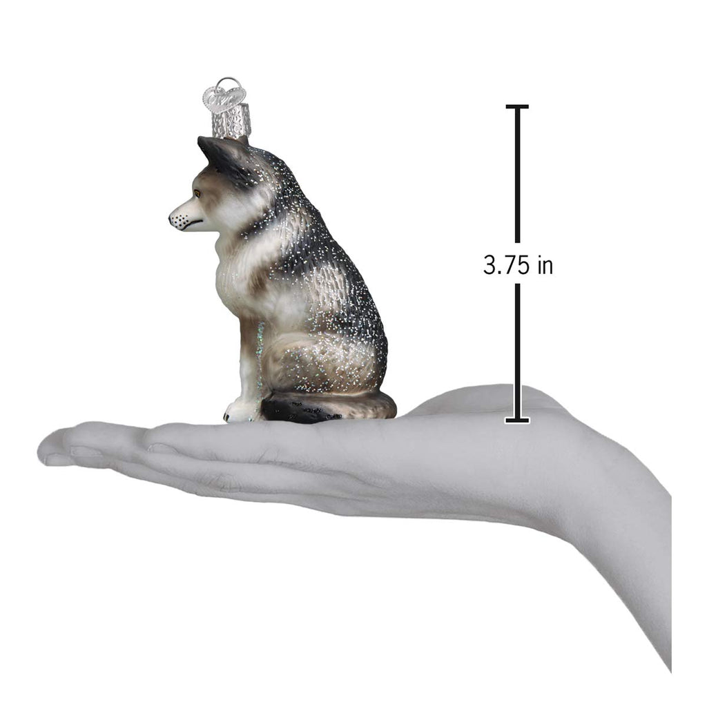 Old World Christmas Sitting Wolf Glass Blown Ornament for Christmas Tree, Handcrafted Holiday Decoration, Wildlife Animal Collection