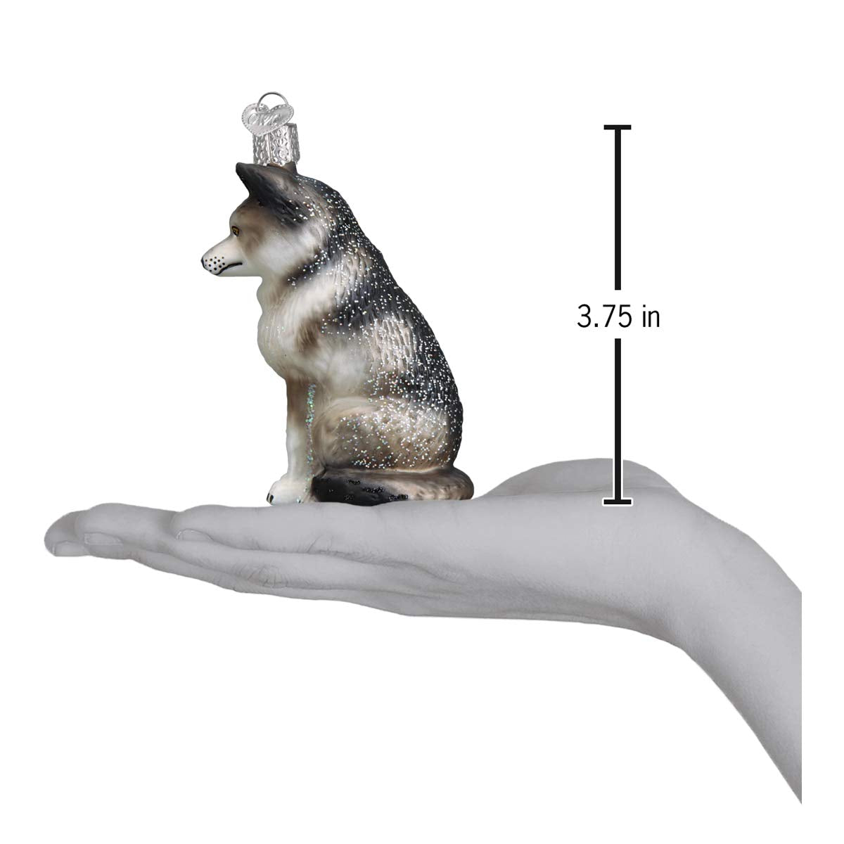 Old World Christmas Sitting Wolf Glass Blown Ornament for Christmas Tree, Handcrafted Holiday Decoration, Wildlife Animal Collection