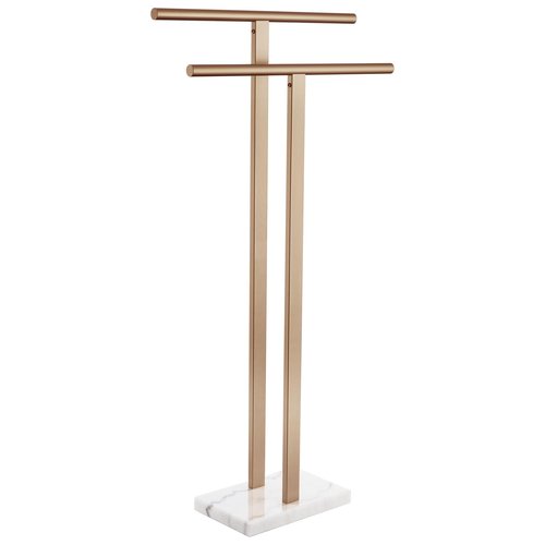 KOKOSIRI Standing Towel Rack for Bathroom Floor 2-Tier Towel Holder Free Stand with Heavy Marble Base Thicken Steady Champagne Bronze Stainless Steel THS0005-CPG