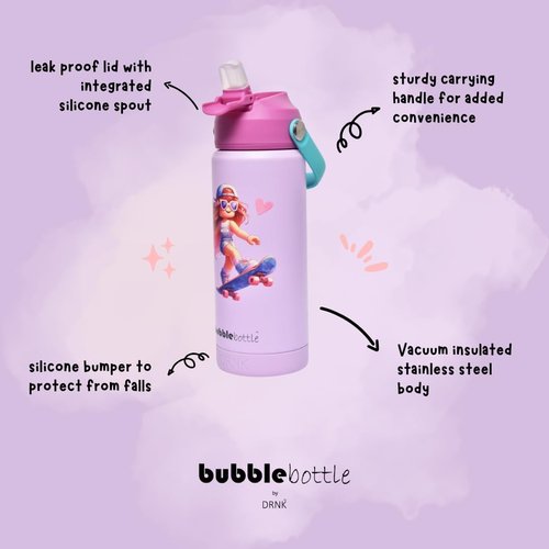 DRNK Bubblebottle - 18oz Insulated Stainless Steel Water Bottle with Straw & Wide Mouth | Leak-Proof Kids Sports Bottle