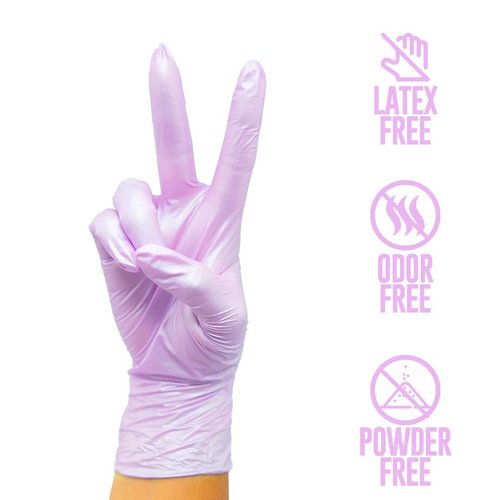 Colortrak Disposable Nitrile Gloves, Pink, Luminous Collection Lilac Frost Latex-Free, Powder-Free Hair Color Gloves for Chemical Processing & Salon Services, 100 Count, Medium