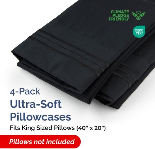 King Pillow Cases by [Brand Name] - Ultra Soft Hotel Quality Covers | Comfy, Wrinkle-Free & Fade Resistant - 4 Piece Set in Black