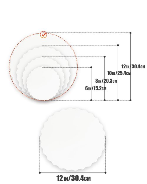 qiqee 12 Inch White Wave Cake Boards Round 15-Packs Circles Rounds Base Food-Grade Cardboard Wave Cake Plate（Thinner But Stronger）