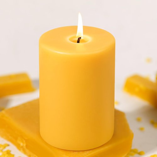 UGBEM 1 Packs 3" x 4" Natural Beeswax Pillar Candles,60 Hours Long Burning Emergency Candles 100% Pure Beeswax Candle,Blessed Bees Wax Candles for Home Room Paryer Parties,Smokeless & Dripless