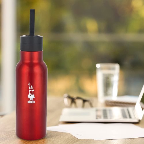 Bialetti - Stainless-steel Water Bottle 25oz: Double-Layered Vacuum Insulated, Keeps Drink Cold for 24 Hours and Hot for 12 Hours, Red