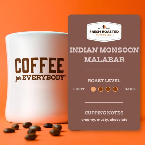 Fresh Roasted Coffee, Indian Monsoon Malabar, 5 lb (80 oz), Light Roast, Kosher, Whole Bean