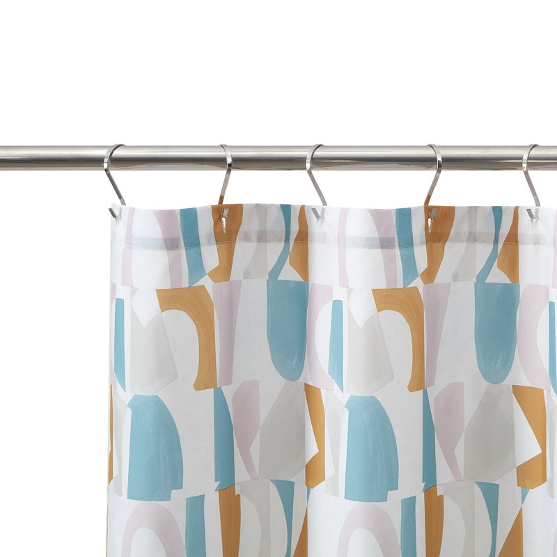 15-Piece Shower Curtain Set with Bath Rugs & Hooks - Green Geometric Design