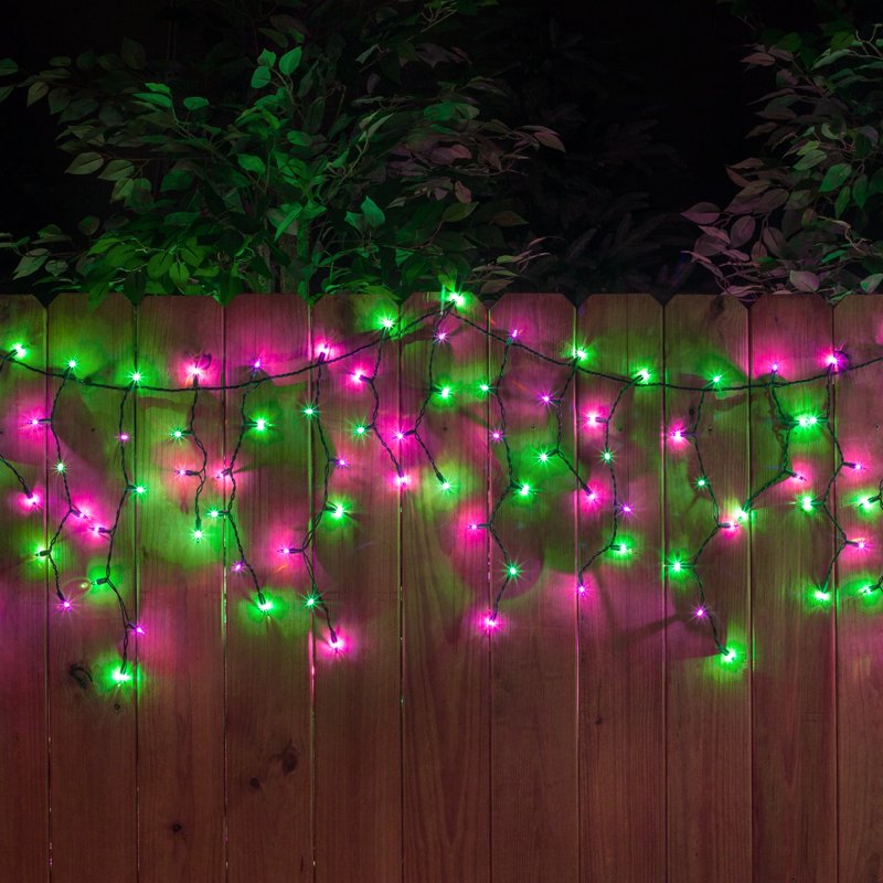 Halloween Icicle String Lights - Purple & Green Outdoor Mini Lights, 8.5 ft