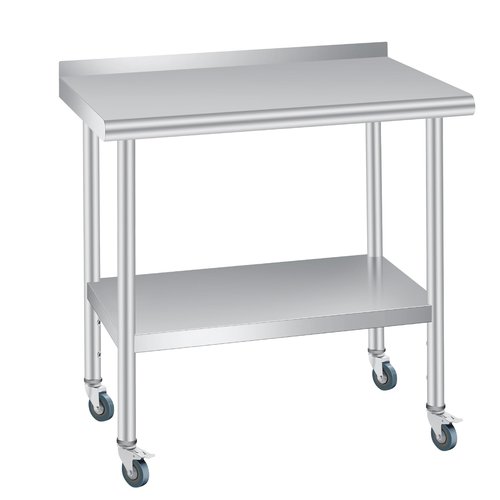 Stainless Steel Prep Table, 30 x 24 inches, with Backsplash, Adjustable Undershelf & 4 Wheels, Commercial Heavy Duty Table with Adjustable Under Shelf for Outdoor Use,Restaurants,Hotels,Works