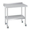 Stainless Steel Prep Table, 30 x 24 inches, with Backsplash, Adjustable Undershelf & 4 Wheels, Commercial Heavy Duty Table with Adjustable Under Shelf for Outdoor Use,Restaurants,Hotels,Works
