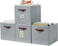 DECOMOMO Storage Baskets - 13x15x13 Cube Bins with Labels for Organized Shelves | Set of 4, Grey