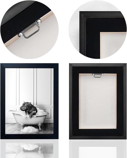 Framed Bathroom Decor | Black and White Canvas Print of Cute Hippo in Bathtub - Perfect Wall Art