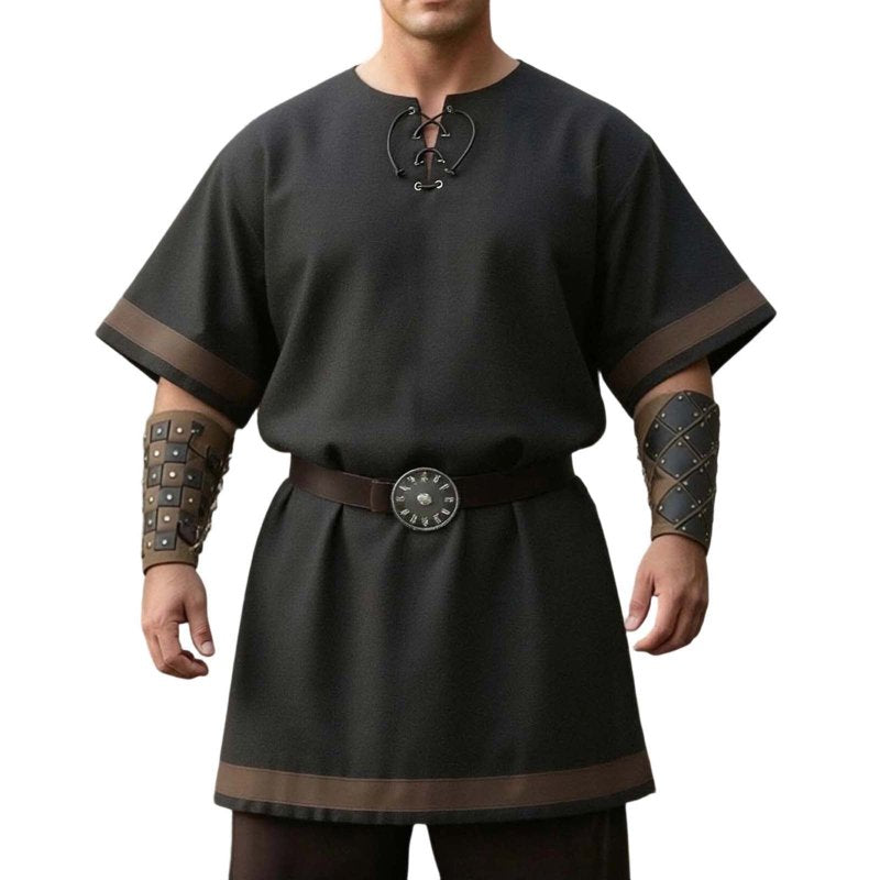 Men's Medieval Viking Surcoat Costume XL Black Short Sleeve Cosplay Halloween
