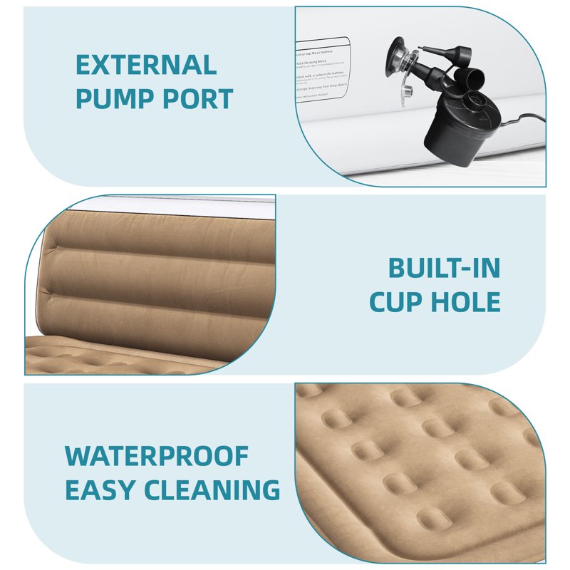 Queen Air Mattress with Pump and Banded Headboard - Brown, 18 Inch