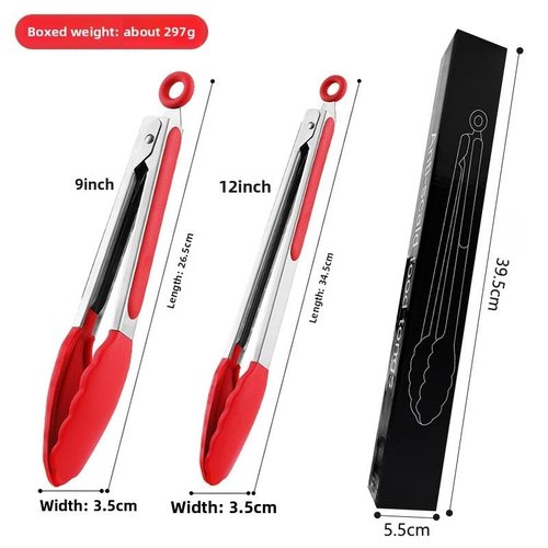 Shanlihong Silicone Kitchen Tongs for Cooking - 9+12 Inch Heat-Resistant Stainless Steel Cooking Tongs with Non-Slip Handle, Non-Scratch Tips for, BBQ, Salad & Air Fryer - 2-PieceRedSet