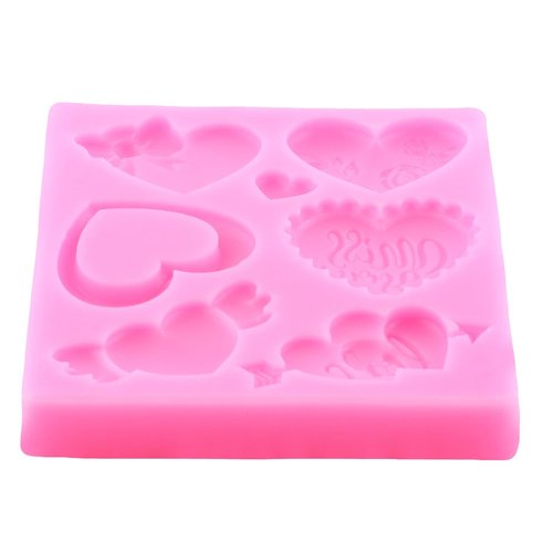 Mujiang Valentine's Day Fondant Molds Heart Rose Truck Silicone Mold Love XOXO Chocolate Candy Molds For Cake Decorating Cupcake Topper Polymer Clay Gum Paste Set Of 6