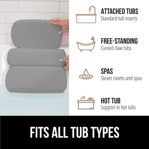 GORILLA GRIP Bath Pillow - Luxury Tub Headrest with Strong Suction Cups | XL Gray Spa Essential