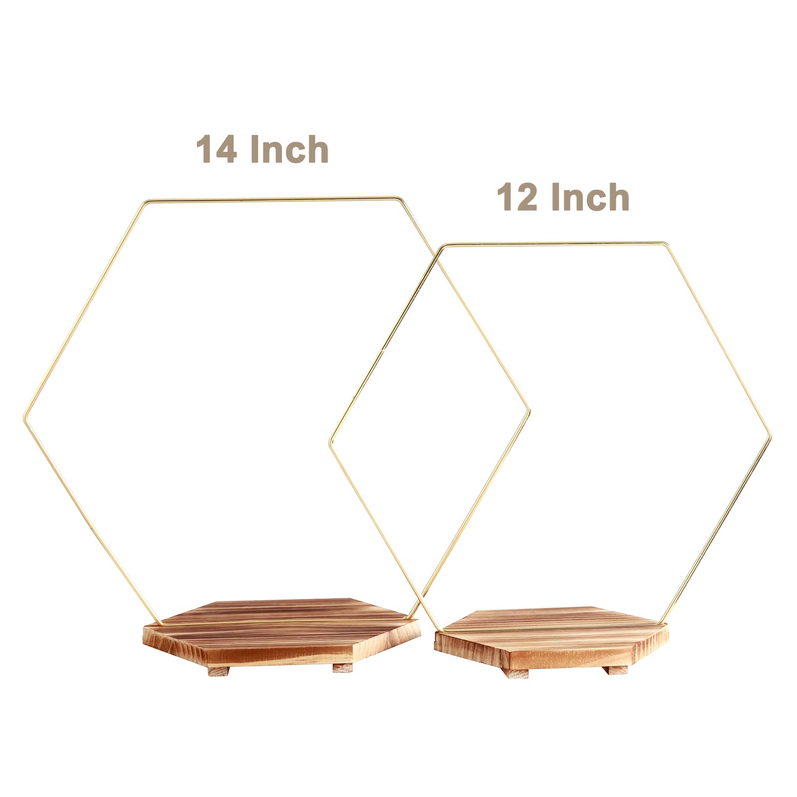 MJRASG 4 Pack Hexagonal Floral Hoops with Stand 14 Inch Wedding Cake Stand Metal Rings for DIY Centerpiece Table Decorations Crafts Wreath Wedding Birthday Wreath Candle Rings, Gold