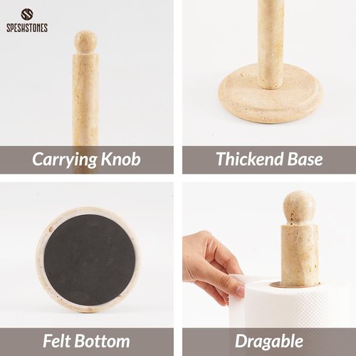 SPESHSTONES Marble Paper Towel Holder 12.5 Inch Travertine Paper Towels Organizer for Kitchen Countertop Storage, Stone Freestanding Toilet Paper Roll Stand for Bathroom Decor