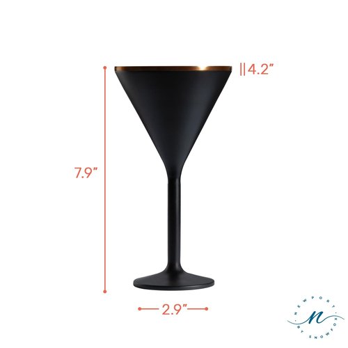 SNOWFOX’s Newport Collection, Premium Martini & Shaker Set, Vacuum Insulated 22 oz SNOWFOX Cocktail Shaker & 2 Newport Martini Glasses 8 oz Gift Box Set, Home Bar Accessories, Classic Design, Black