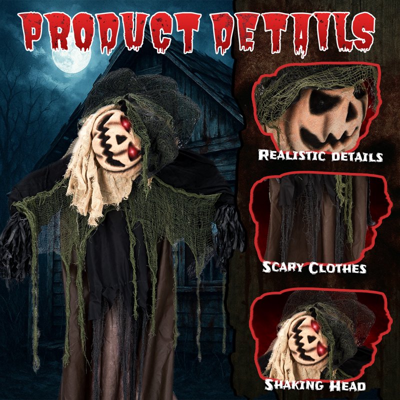 Halloween Crooked Pumpkin Man Animatronic Decoration - Life-Size Creepy Stand - Variation: Pumpkin Man with Crooked Head
